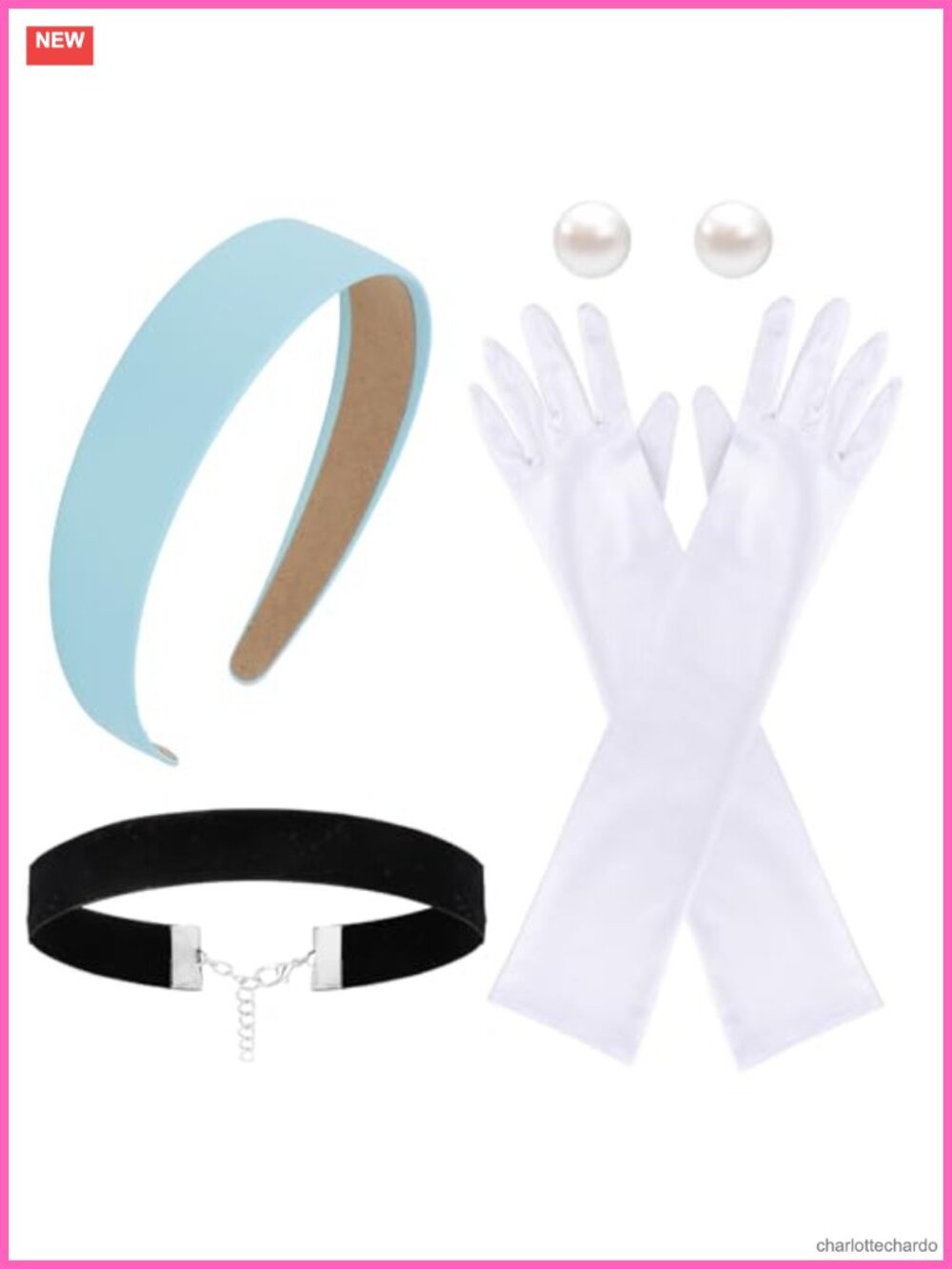 Girls Princess Costume Accessory Set Headband Choker Satin Gloves Earrings